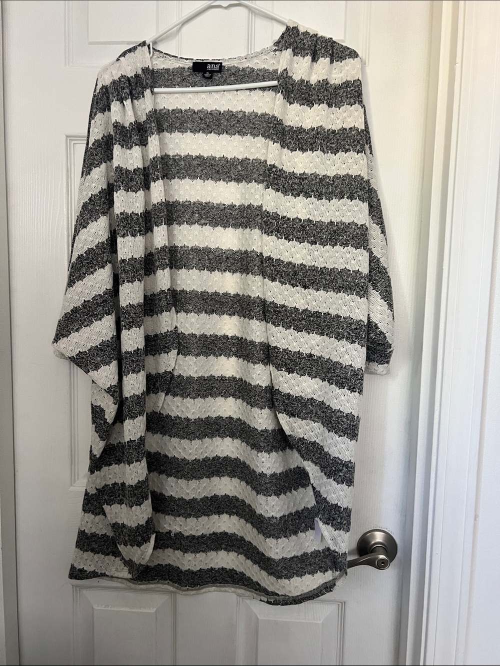 a.n.a Black & White Striped Open-Front Knit Cardigan